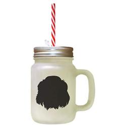 Black Welsh Springer Spaniel Silhouette Frosted Glass Mason Jar With Straw