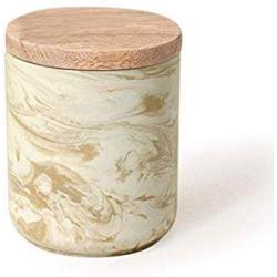 RANG RESHA Jupiter, Ceramic Food Storage Jar with Airtight Wood Lid, Small, 0.45 kg Capacity and Measures 3.5 in Diameter x 4.25 in Height, Brown Marbled