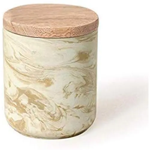 RANG RESHA Jupiter, Pot en Céramique pour Stockage d'Aliments, Petit, 0,45 kg de Capacité et Mesurant 3,5 Pouces de Diamètre x 4,25 Pouces de Hauteur, Marbré Brun