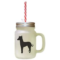 Black Peruvian Hairless Dog Silhouette Frosted Glass Mason Jar With Straw