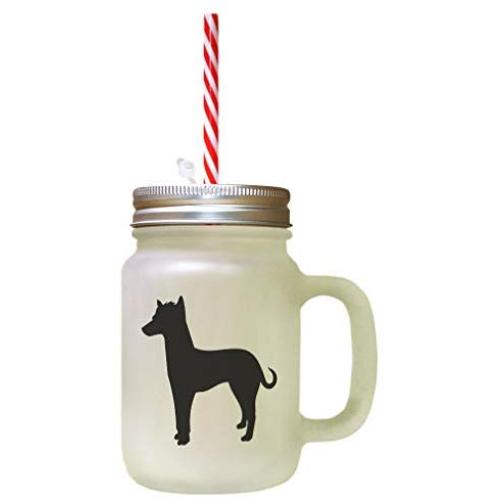 Black Peruvian Hairless Dog Silhouette Frosted Glass Mason Jar With Straw