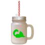Green Maine Coon Cat Silhouette #2 Frosted Glass Mason Jar With Straw