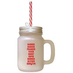 Red Christmas SantaS Reinders Names Frosted Glass Mason Jar With Straw