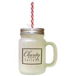 Brown Charity Never Failed Frosted Glass Mason Jar With Straw