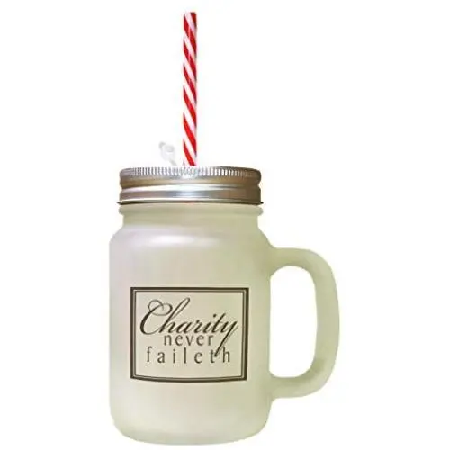 Brown Charity Never Failed Frosted Glass Mason Jar With Straw