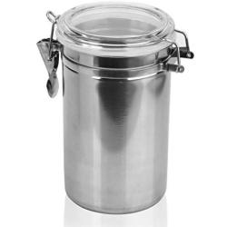 Food Storage Containers Stainless Steel Airtight Canister Jars for Kitchen with Clear Lid Locking Clamp,Pantry Organization and Storage for Tea Snacks Sugar Milk Powder 1.1L Silver