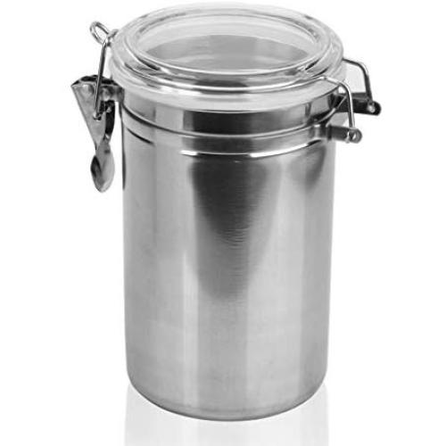 Kitchen Airtight Coffee Canister Jars Stainless Steel Food Storage Containers with Clear Lid Locking Clamp,Rustic Home Decor,Pantry Organization and Storage for Tea Snacks Sugar Spice 1.1L Silver