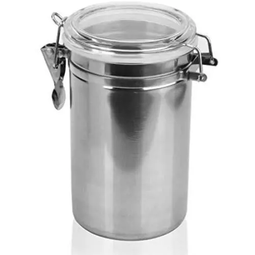 Kitchen Airtight Coffee Canister Jars Stainless Steel Food Storage Containers with Clear Lid Locking Clamp,Rustic Home Decor,Pantry Organization and Storage for Tea Snacks Sugar Spice 1.1L Silver