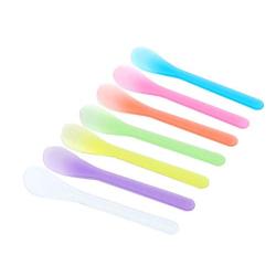 24 Pcs Frosted Purple Plastic Face-pack Spoon Fan Brushes Applicator Face Cream Spatula Small Makeup Scoop Reusable Skin Care Beauty Tool for Mixing and Sampling Cream Emulsion