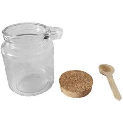 HugeDE 100ml Glass Bottles with Cork and Spoon Soy Sauce Jars Pot Powder Storage Containers