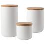 OnePine Set of 3 Air Tight Jars Ceramic Storage Containers with Airtight Seal Bamboo Lids Kitchen Canisters for Tea Sugar Coffee Spice Seasoning and More