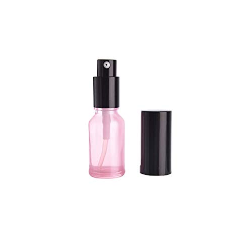 1PCS 15ML 0.5OZ Pink Empty Glass Lotion Press Bottle with Black Pump Head and Cap Emulsion Storage Holder Refillable Durable Portable Cosmetic Container Jar Pot for Travel Vacation Daily Life Use