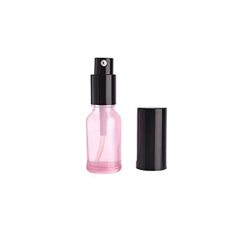 1 Stück 15 ml 0,5 oz Rosa Leere Glas Lotionpumpe mit Schwarbem Pumpenkopf und Verschluss – Emulsionsbehälter, Refillbar, Robust, Tragbar für Reise, Urlaub und den täglichen Gebrauch