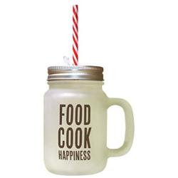 Brown Food Cook Happiness Frosted Glass Mason Jar With Straw