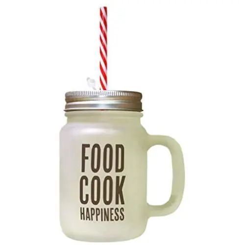 Brown Food Cook Happiness Frosted Glass Mason Jar With Straw Brown Food Cook Happiness Frosted Glass Mason Jar With Straw