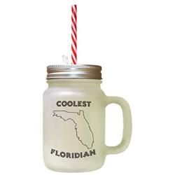 Black Coolest Floridian Florida Frosted Glass Mason Jar With Straw