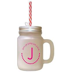 Hot Pink Alphabet J, Jam Jar Jump Job Juice Frosted Glass Mason Jar With Straw