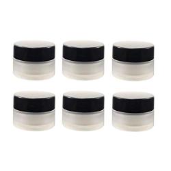 30ml 1oz Empty Cosmetic Cream Container Jar Frosted Glass Bottle Black Lid with Inner Pad for Eye Shadow Nail Art (Pack of 6)