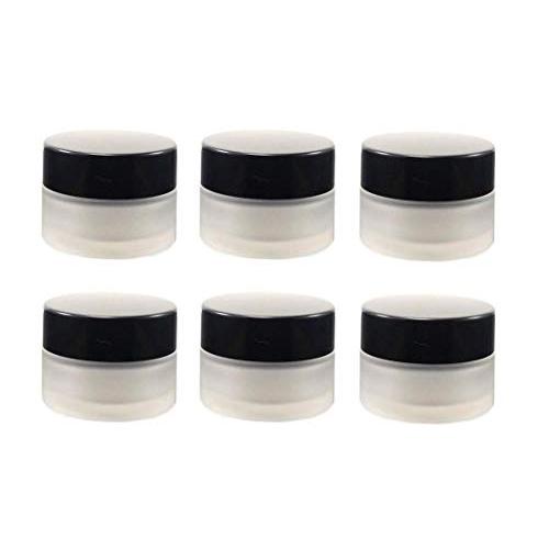 30ml 1oz Empty Cosmetic Cream Container Jar Frosted Glass Bottle Black Lid with Inner Pad for Eye Shadow Nail Art (Pack of 6)