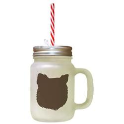 Brown Finnish Spitz Silhouette Frosted Glass Mason Jar With Straw