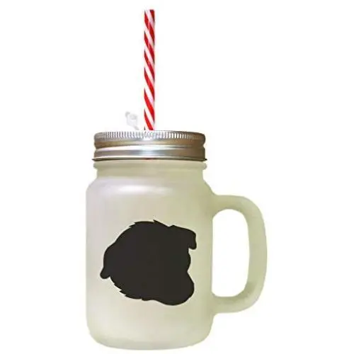 Black Welsh Sheepdog Silhouette Frosted Glass Mason Jar With Straw Black Welsh Sheepdog Silhouette Frosted Glass Mason Jar With Straw