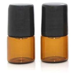 Rimandy Mini Tiny 1ml Amber Glass Metal Ball Roller Essential Oil Bottles Empty Refillable Roll On Glass Bottle Vials Jar for Perfume Aromatherapy Lip Balm Cream Liquid with Black Cap