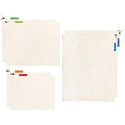 Colony Co. Reusable Bulk Food Bags, Set of 6 - Various Sizes, Certified Organic Cotton, Tare Weight Label, Washable, Steel Lock on Drawstring, Packaging is Plastic-Free and Recyclable, Zero Waste
