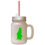 Green Maine Coon Cat Silhouette #1 Frosted Glass Mason Jar With Straw