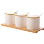 LQQGXLCondiment bottle, jar condiment storage box Spice jar white, ceramic sugar jar with lid, condiment jar, seasoning box set with lid spoon and tray