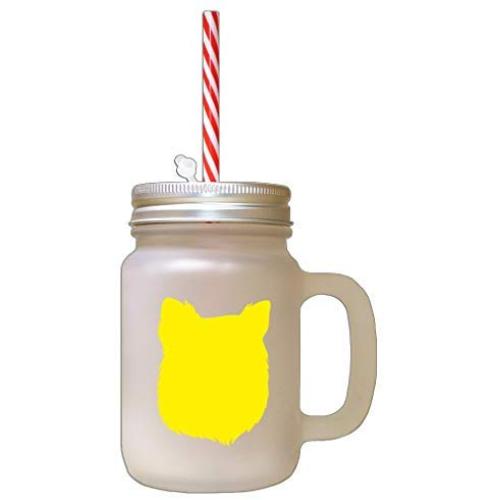 Yellow Finnish Spitz Silhouette Frosted Glass Mason Jar With Straw