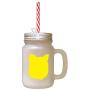 Yellow Finnish Spitz Silhouette Frosted Glass Mason Jar With Straw