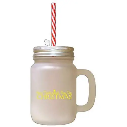 Gelber Krug mit Glitzer, Läuten und Rangy Ding, Weihnachtsgekühlter Glas-Mason-Jar mit Strohhalse
