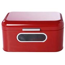 Bread Box for Kitchen Counter - Red Bread Bin, Retro Storage Container with Front Window, For Doughnuts, Pastries, Cookies - 12 x 7 x 6 Inches