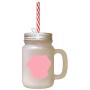 Soft Pink Small Greek Domestic Dog Silhouette Frosted Glass Mason Jar With Straw