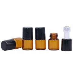 25Pcs Essential Oil Roller Bottles Mini 1ml/2ml/3ml Amber Glass Metal Ball Empty Roll On Glass Bottle Perfume Sample Vials Jar For Aromatherapy Lip Balm Cream Liquid With Black Cap (1ml)