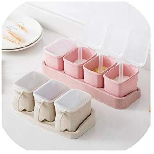 Storage Boxes Salt Spice Rack Set Healthy Kitchen Seasoning Cans Wheat Straw Spice Jar Household Food Pepper Container,Light Grey