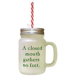 Forest GreenA Closed Mouth Gathers No Feet Frosted Glass Mason Jar With Straw