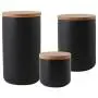 One-Pine 3er Set Luftdichter Keramik-Food-Behälter mit Bambusdeckel - 260ml/800ml/1000ml Tee, Zucker, Kaffee, Gewürzbehälter Set (Schwarz)