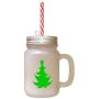 Green Christmas Tree #2 Frosted Glass Mason Jar With Straw