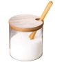 Spice Jars Kitchen Concise Clear Condiment Jars Storage Containers with Wooden Spoon Bamboo Lid for Serving Sugar Coffee,as picture