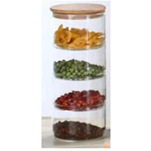 1Pc Free Combination Food Storage Glass Jar Kitchen Storage Bottles Sealed Cans With Bamboo Cover Glass Jars Tea,4 Glass And 1 Lid