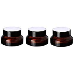 15g/20g/30g Empty Refillable Amber GlassCosmetic Cream Jar Pot Inclined Shoulder Bottle Container with Screw Black Lids for Salve, Cream, DIY Beauty, Essential Oils (Pack of 3) (15g)