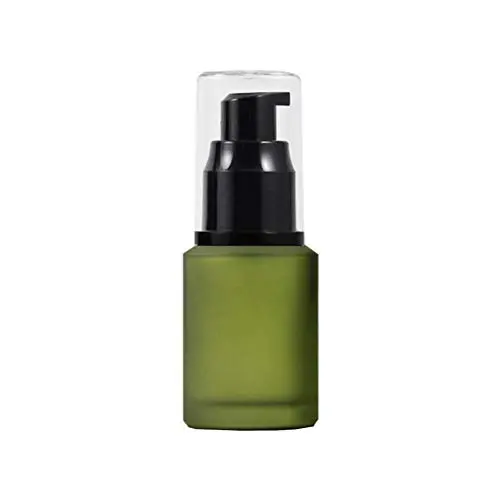 Bouteille en verre vide (30ml/1oz) verte avec embout noir, distributeur de pompe portable, flacon rechargeable, bouteille ronde pour emballages maquillage, conteneur pot pour lotion, essence, émulsion, huiles essentielles.