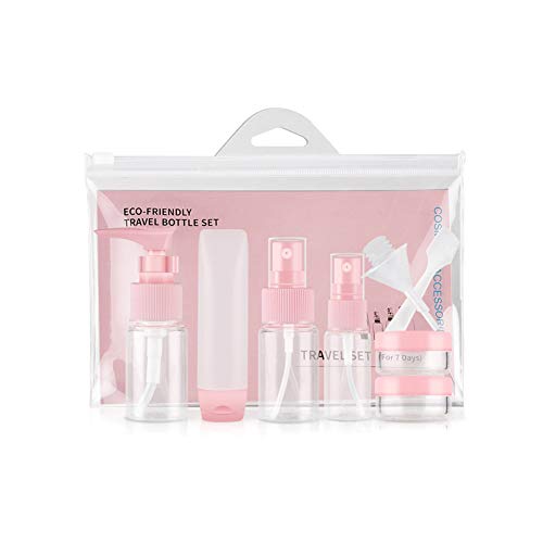 1SET 9-piece Portable Assembled Travel Size Bottles Set with Clear Box Refillable Shampoo Conditioner Makeup Necessities Containers Lotion Liquids Toiletries Bag for Personal Travel Business