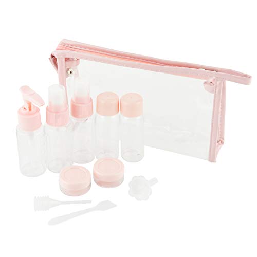 Travel Bottles Set, Refillable Cosmetic Containers for Shampoo, Lotion, Liquids and Toiletry, 11 pcs Reusable Leak Proof Toiletry Accessories with Zipper Bag (Pink)