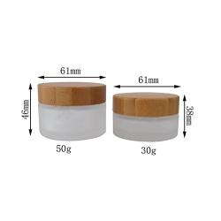 2 Pcs Empty Upscale Refillable Frosted Glass with Bamboo Lid Cosmetic Jar Bottle Storage Container for Cream Ointments (30 ML/1oz)