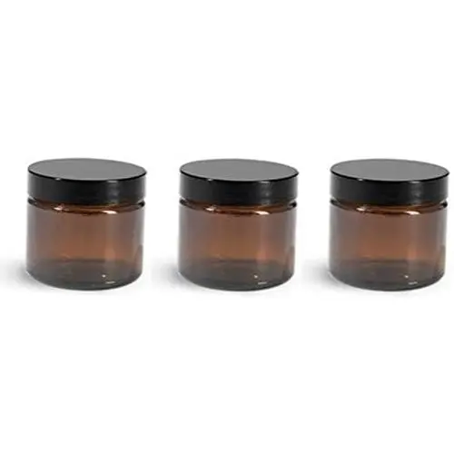 1 oz Amber Glass Jars with Black Twist Lined Lid with Spatula [Pack of 3]