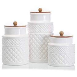 Faceted Classic White 11 x 5 Glossy Ceramic Storage Canisters Set of 3