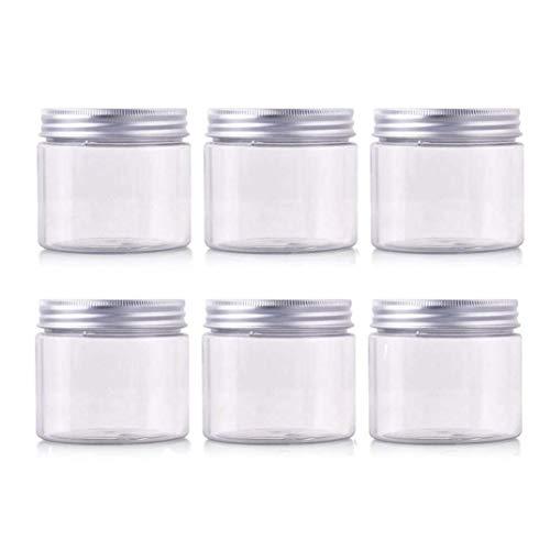 6PCS Empty Round Clear Plastic Cream Tank With Silver Aluminum Lid Body Lotion Make Up Remover Aloe Sealed Storage Bottle Separate Jars Travel Packing Reusable Container Holder Cans(150ML /5.1OZ)