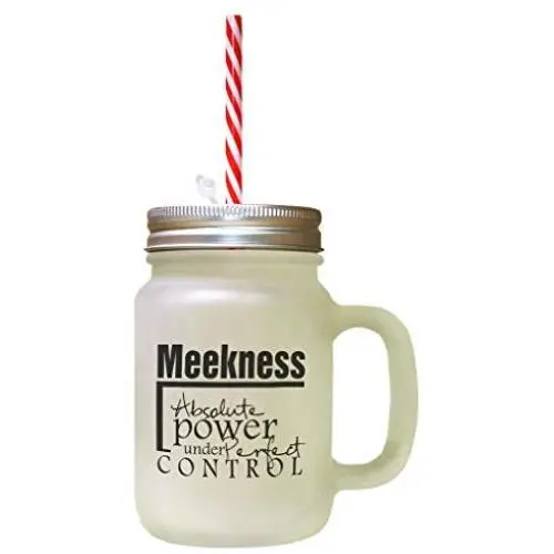 Black Meekness Absolute Power Under Perfect Control Frosted Glass Mason Jar With Straw Black Meekness Absolute Power Under Perfect Control Frosted Glass Mason Jar With Straw
